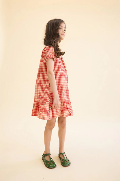 Flöss - Molly Pineberry Dress Red Pink Berry Gingham voor Baby’s en Meisjes
