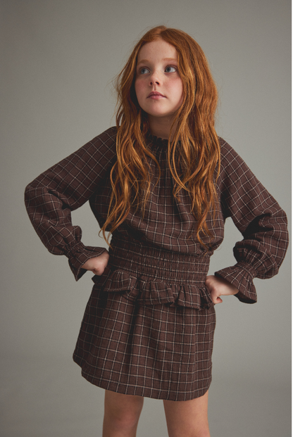 Cozmo - BAIA Textured Plaid Check Rok | Brown