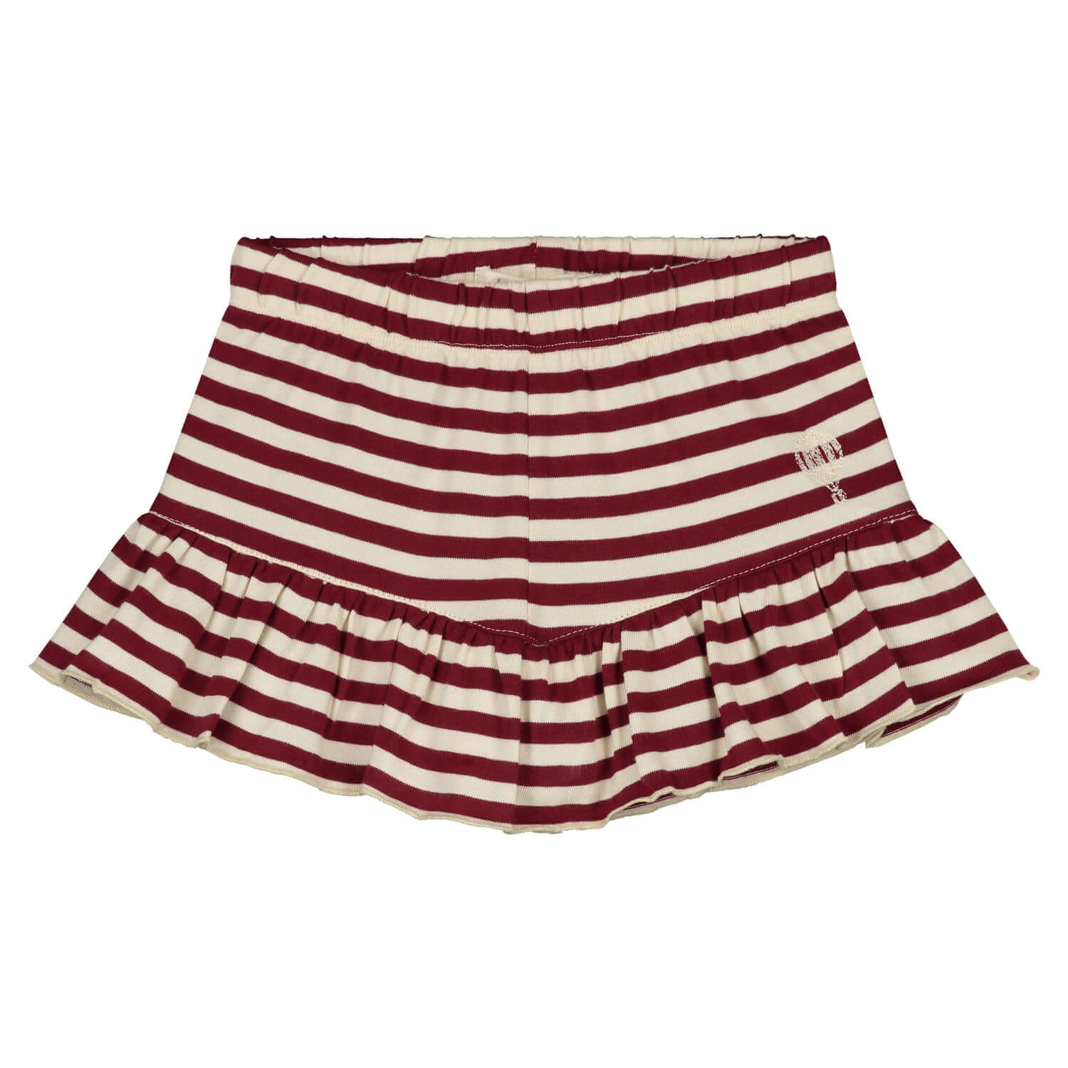 Charlie Petite Ines skort in bordeaux and cream with striped pattern, perfect summer fashion for girls.