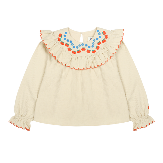 Jelly Mallow – Apple Flower Ruffle Blouse Beige