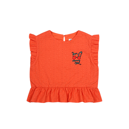 Jelly Mallow – Cherry Ruffle Sleeveless Blouse