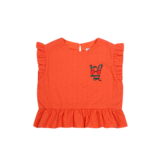 Jelly Mallow – Cherry Ruffle Sleeveless Blouse