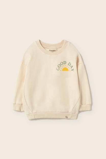 Cozmo - soft fleece baby sweater Good Day ivory