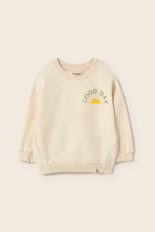 Cozmo - soft fleece baby sweater Good Day ivory