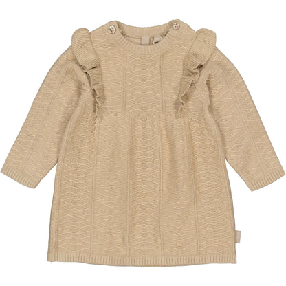 Levv - Nali Gebreide Jurk Beige | Baby Jurkje met Ruffles