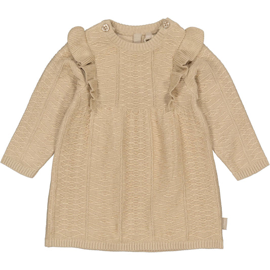Levv - Nali Gebreide Jurk Beige | Baby Jurkje met Ruffles
