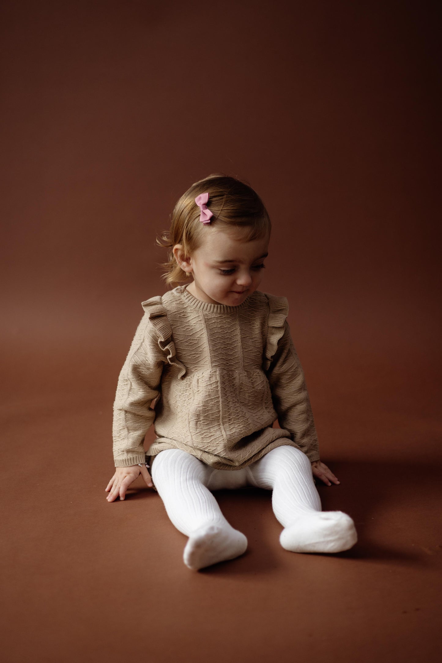 Levv - Nali Gebreide Jurk Beige | Baby Jurkje met Ruffles