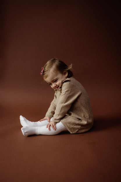 Levv - Nali Gebreide Jurk Beige | Baby Jurkje met Ruffles