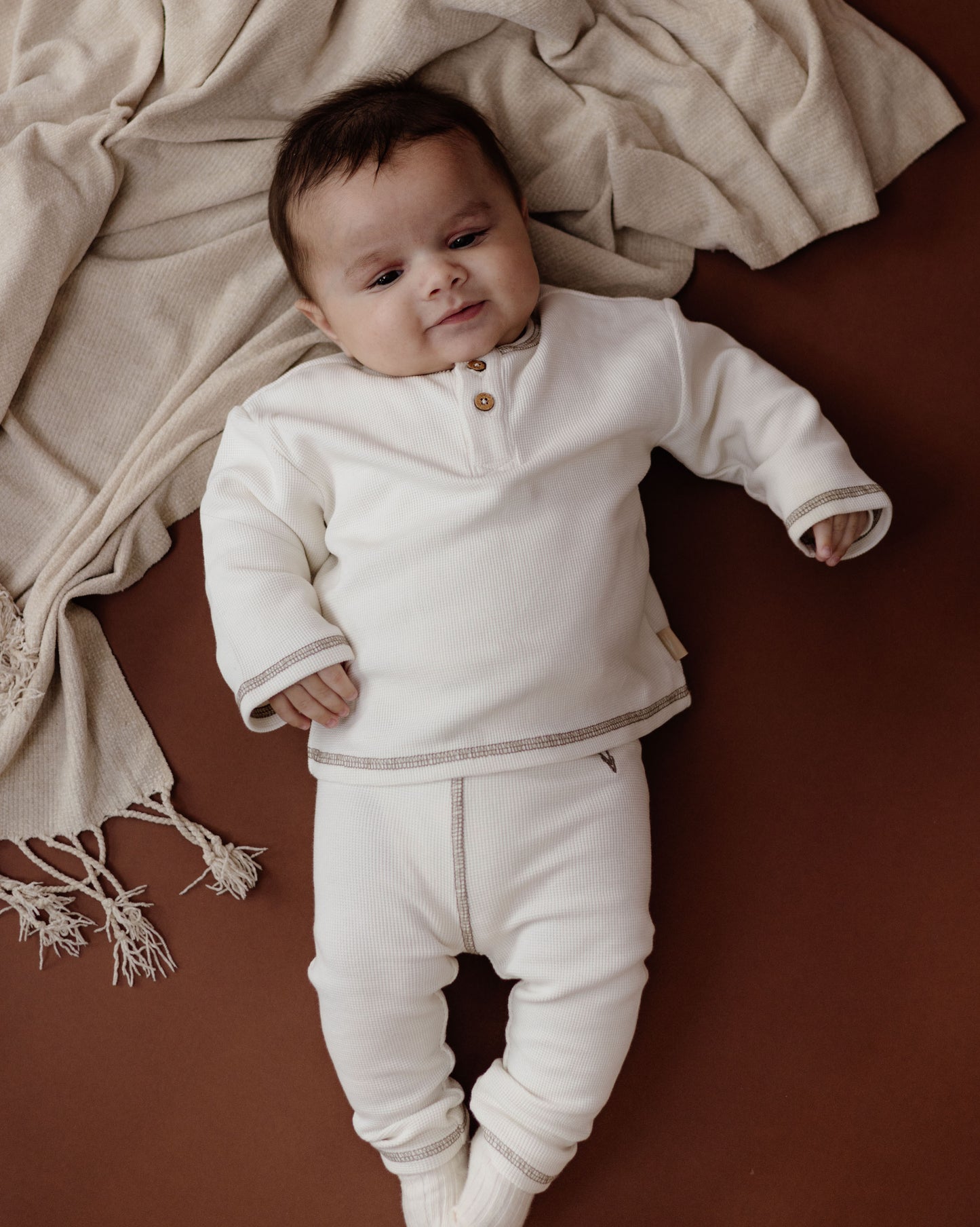 Levv  - Nathan Baby Longsleeve White Cream | Wafelstructuur Longsleeve van Biologisch Katoen