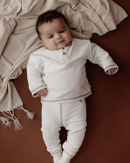 Levv  - Nathan Baby Longsleeve White Cream | Wafelstructuur Longsleeve van Biologisch Katoen