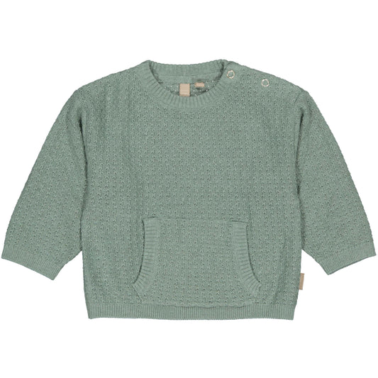 Levv  - Neil Baby Sweater Seagreen | Gebreide Trui met Kangaroozak van Katoenmix