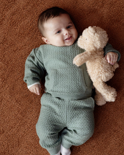Levv  - Neil Baby Sweater Seagreen | Gebreide Trui met Kangaroozak van Katoenmix