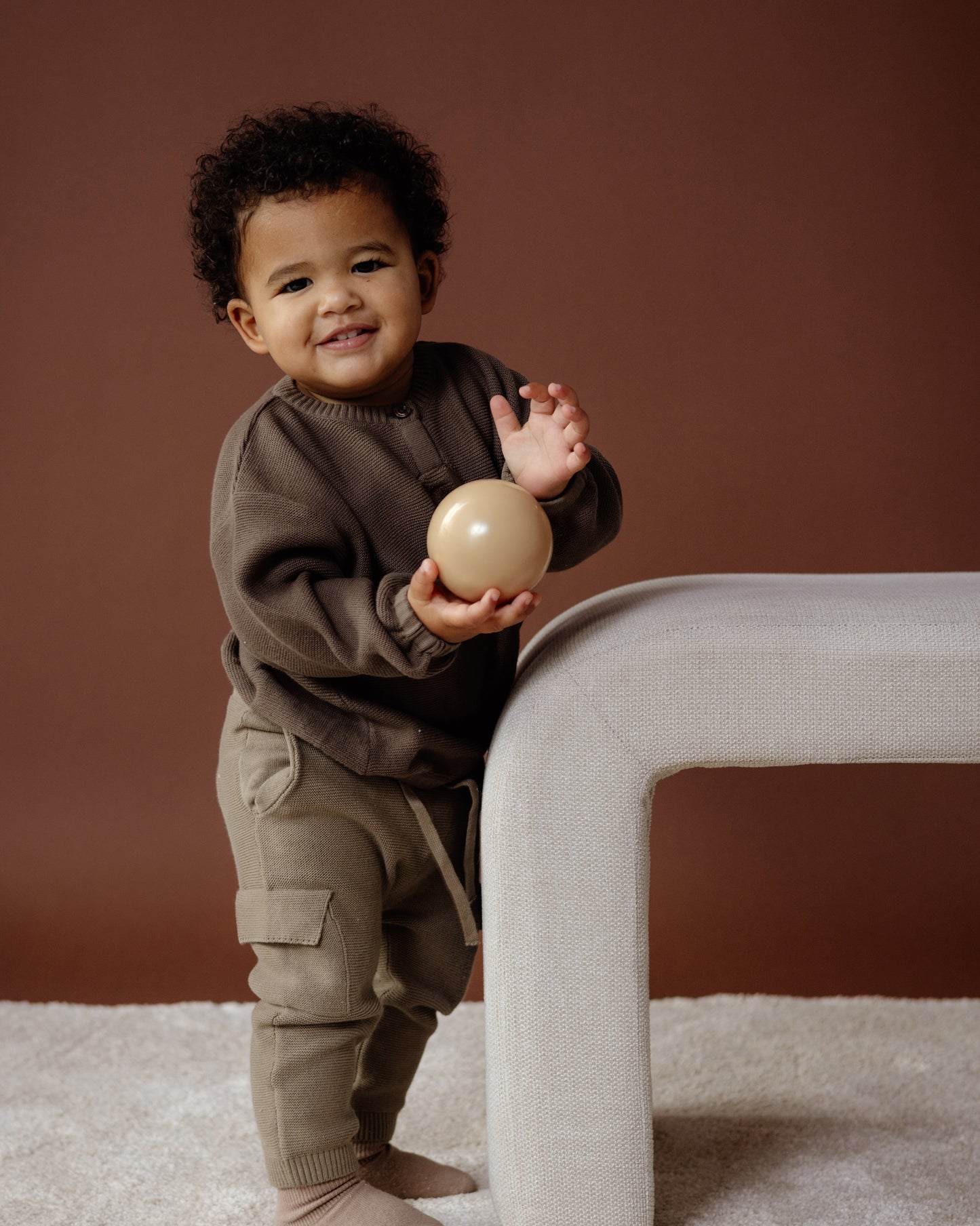Levv  - Nelle Baby Sweater Light Brown | Zachte Katoenen Sweater met Gebreide Structuur