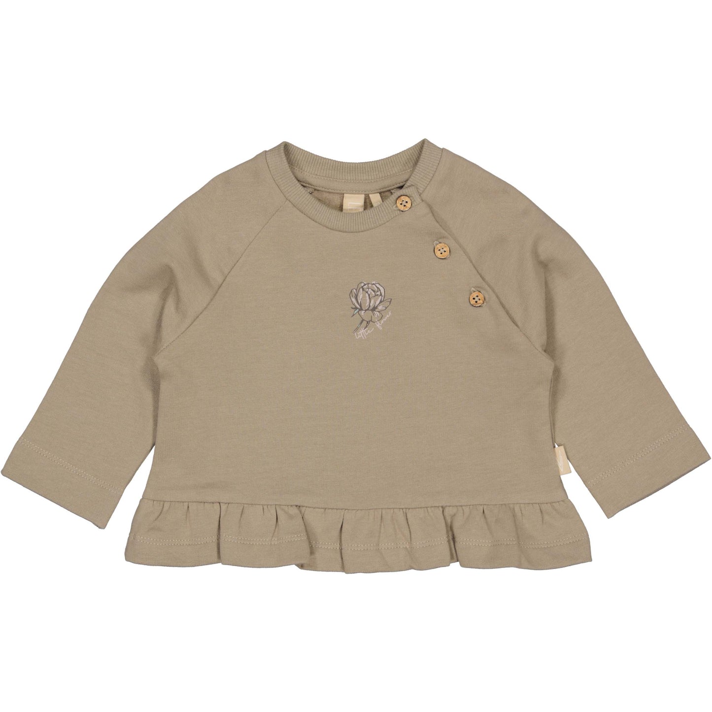 Levv  - Nica Baby Sweater Light Brown | Biologisch Katoen met Ruffle en Bloemenborduring