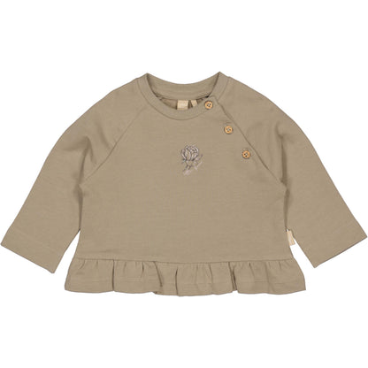 Levv  - Nica Baby Sweater Light Brown | Biologisch Katoen met Ruffle en Bloemenborduring