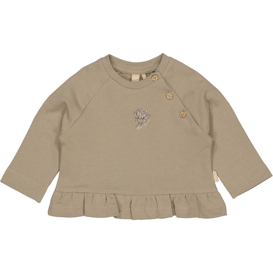 Levv  - Nica Baby Sweater Light Brown | Biologisch Katoen met Ruffle en Bloemenborduring