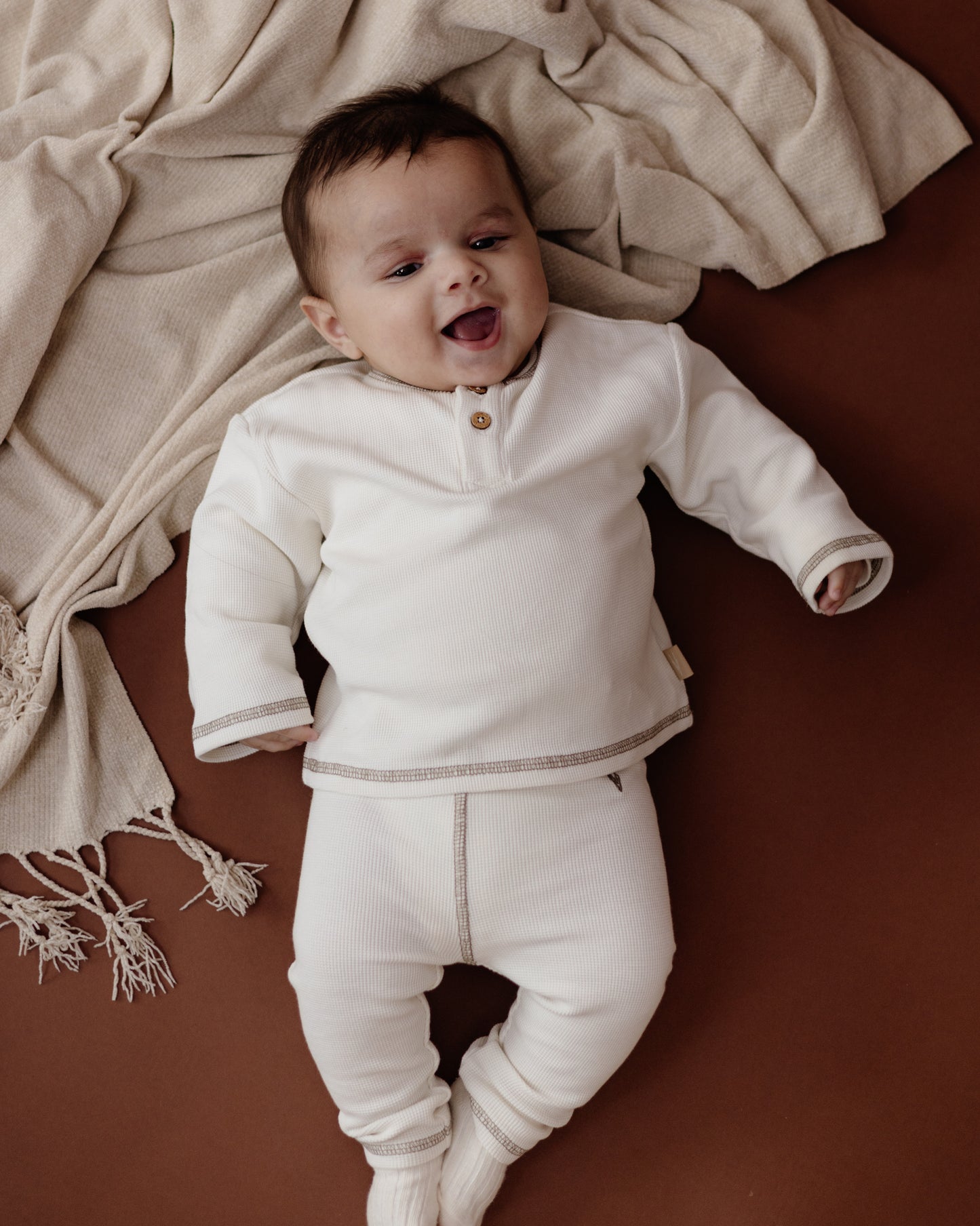Levv  - Niels Baby Broek White Cream | Wafelstof van 100% Biologisch Katoen