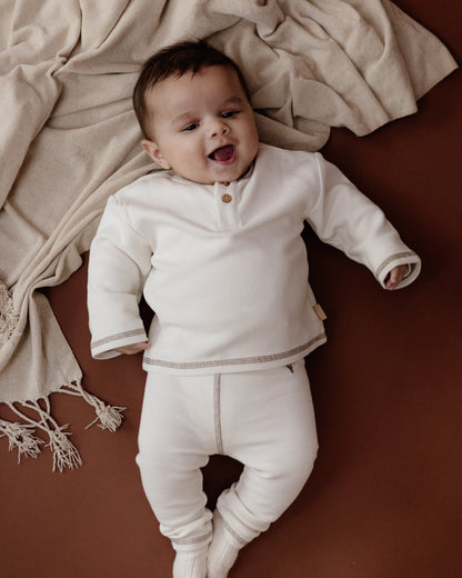 Levv  - Niels Baby Broek White Cream | Wafelstof van 100% Biologisch Katoen