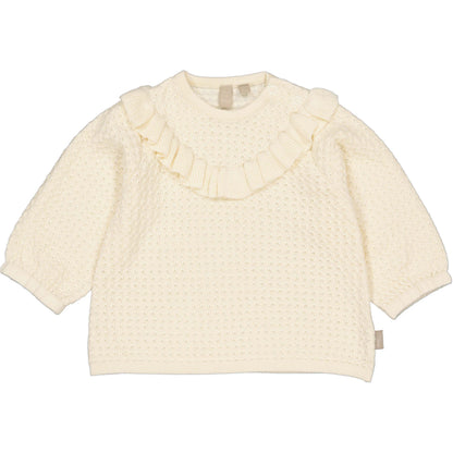 Levv  - Niki Baby Sweater White Cream | Gebreide Sweater met Romantische Ruches