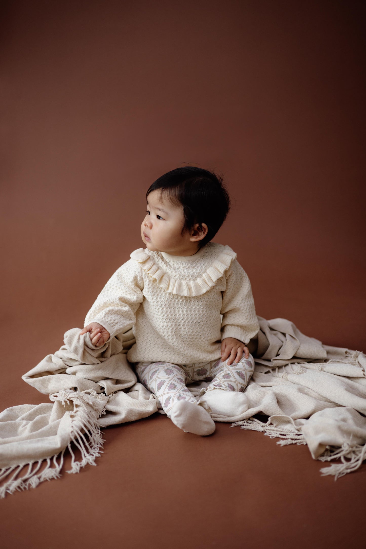 Levv  - Niki Baby Sweater White Cream | Gebreide Sweater met Romantische Ruches