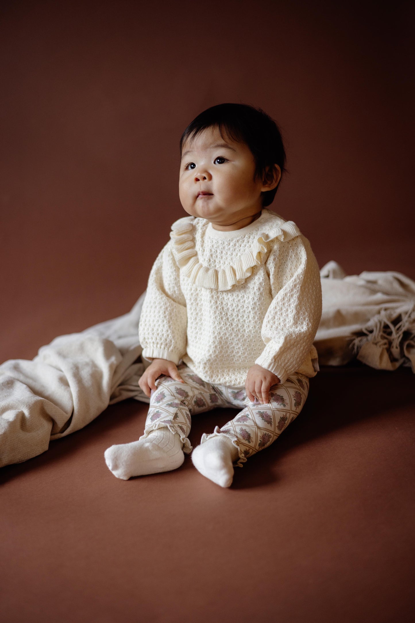 Levv  - Niki Baby Sweater White Cream | Gebreide Sweater met Romantische Ruches