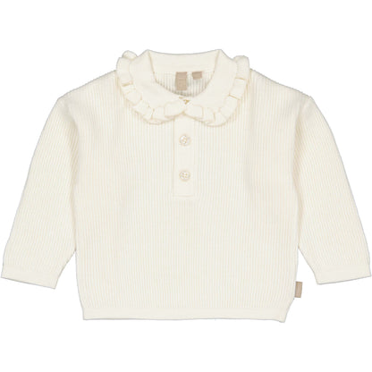 Levv  - Nikola Gebreide Sweater White Cream | Elegante Katoenen Meisjessweater met Ruches