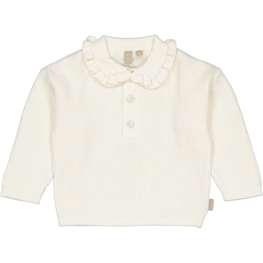 Levv  - Nikola Gebreide Sweater White Cream | Elegante Katoenen Meisjessweater met Ruches
