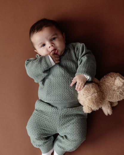 Levv  - Nino Gebreide Broek Seagreen | Zachte Babybroek met Structuur