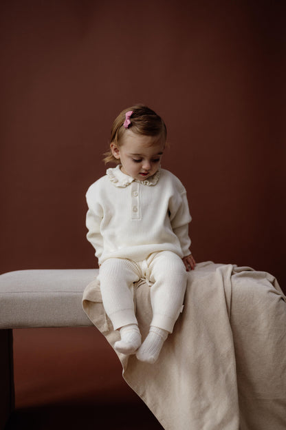 Levv  - Nuka Broek White Cream | Gebreide Babybroek van 100% Katoen