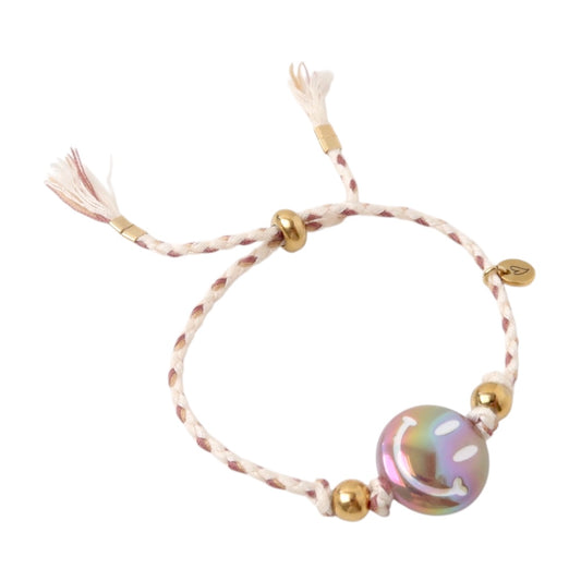 LOVEissue - Armband Happy Smiley | Wit Taupe (Verstelbaar)