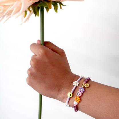 LOVEissue - Bracelet | Daisy Elastic | Smiley, pearl, purple