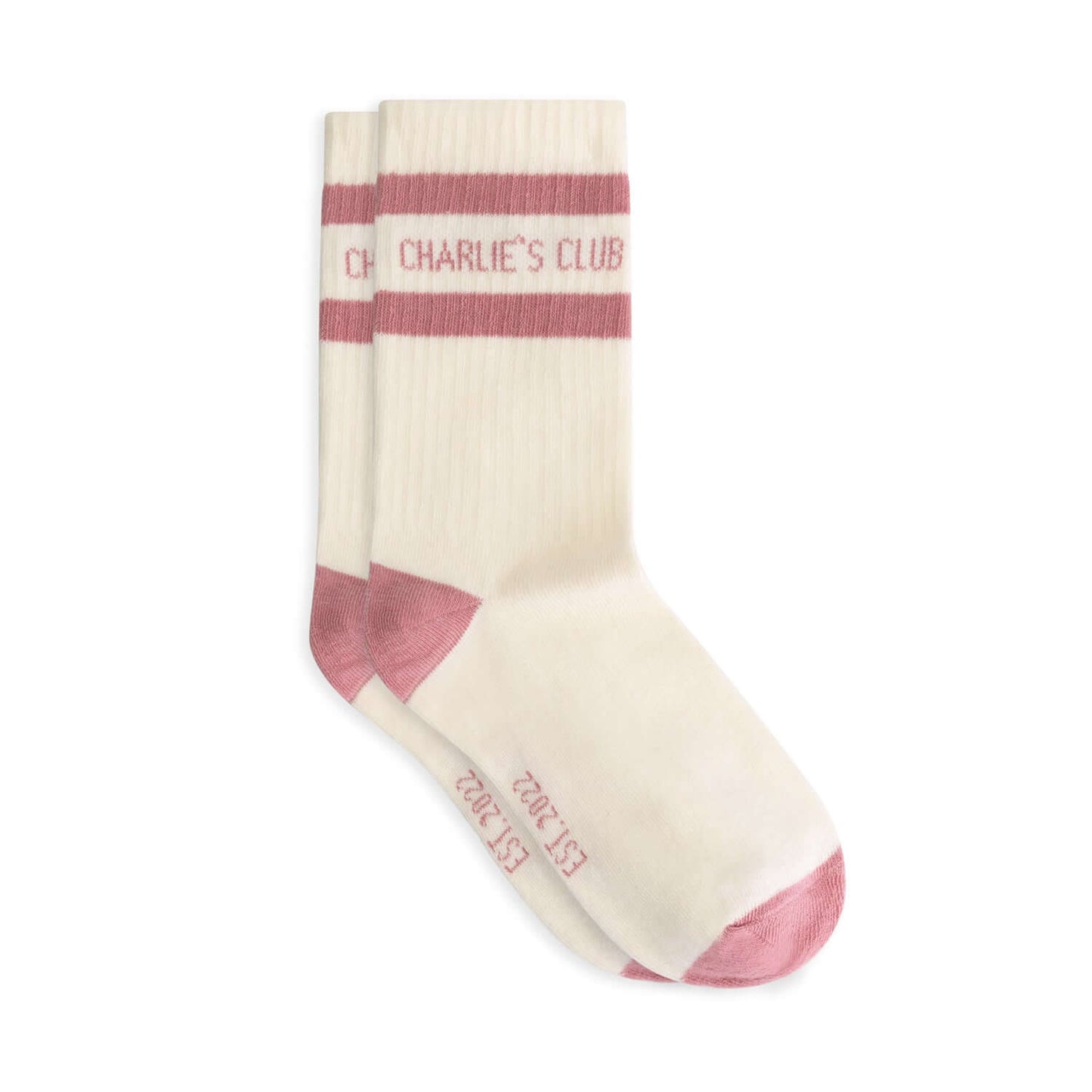 Stylish Charlie Petite Luca Sokken in cream and pink, perfect for both boys and girls, featuring retro design elements.