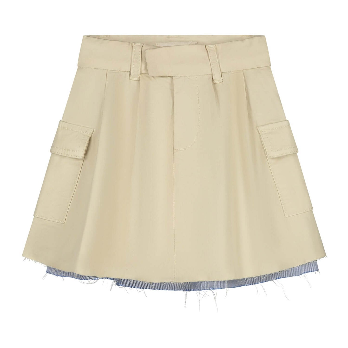 Light beige Lucie Rok from Charlie Petite with side pockets and a frayed denim hem, ideal for girls' casual wear.