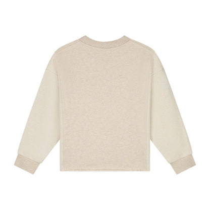 Back view of Charlie Petite Lux Sweater in beige melange, stylish sweatshirt for both boys and girls.