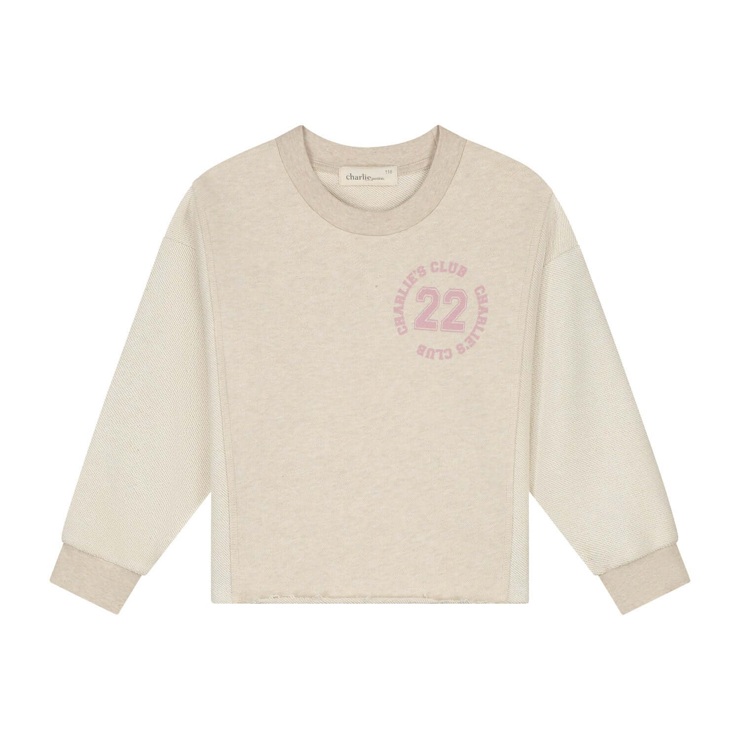 Charlie Petite Lux Sweatshirt in Beige Melange, stylish for boys and girls, featuring a chic logo and comfortable fit.