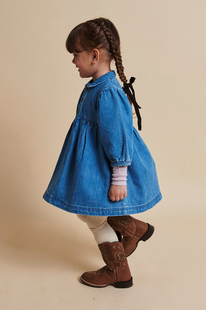 Copenhagen Colors – Denim Jurk met Puff Mouwen