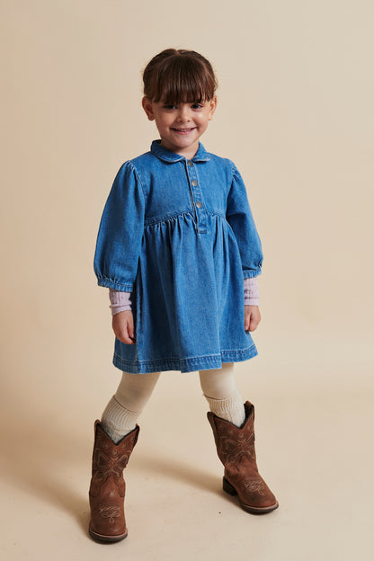 Copenhagen Colors – Denim Jurk met Puff Mouwen