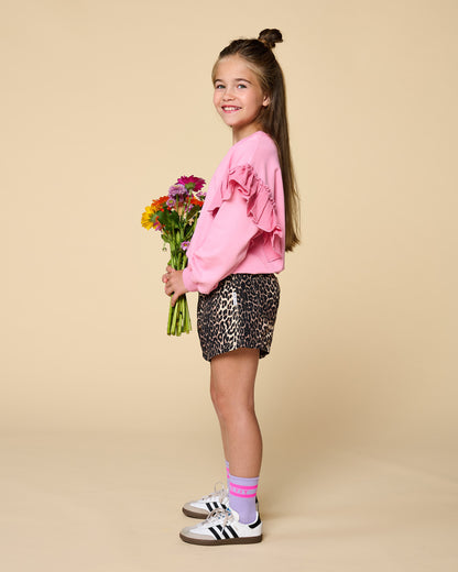 Petit Blush - Meisjes Jeans Short | Leopard AOP
