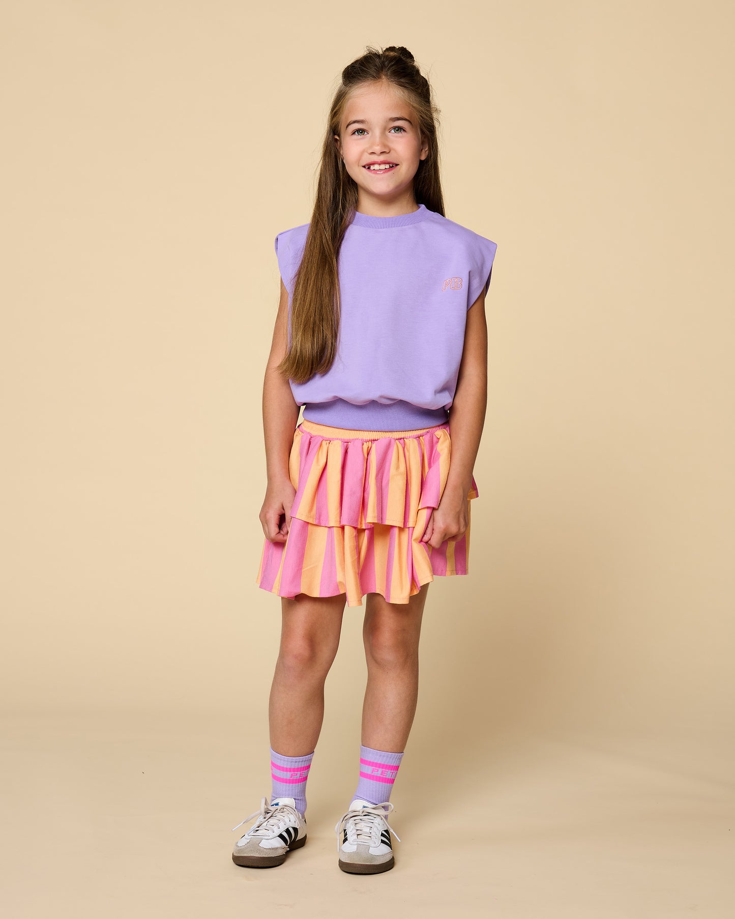 Petit Blush - Meisjes Stripe Smock Skirt Cashmere Rose | Peach Cobbler