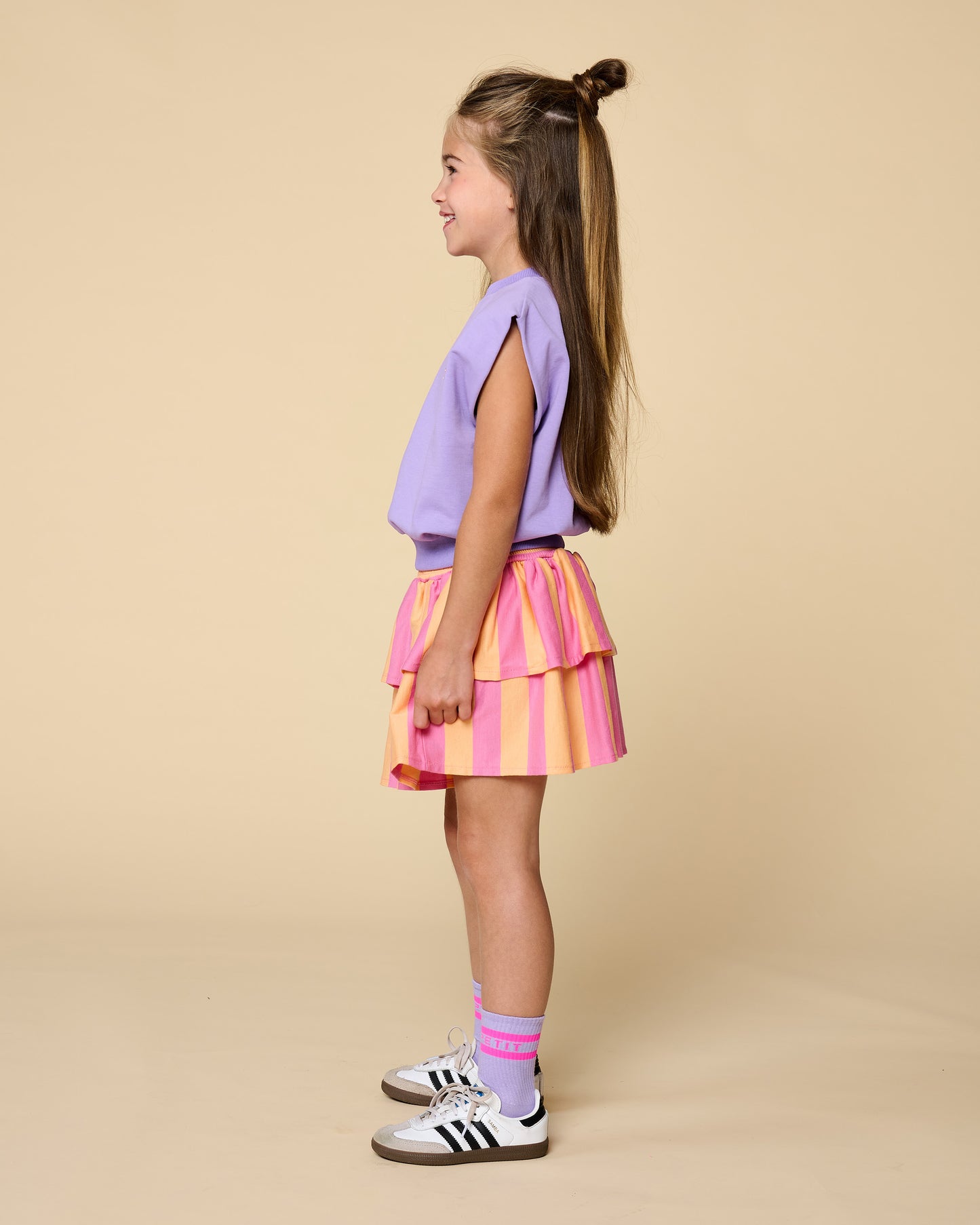 Petit Blush - Meisjes Stripe Smock Skirt Cashmere Rose | Peach Cobbler