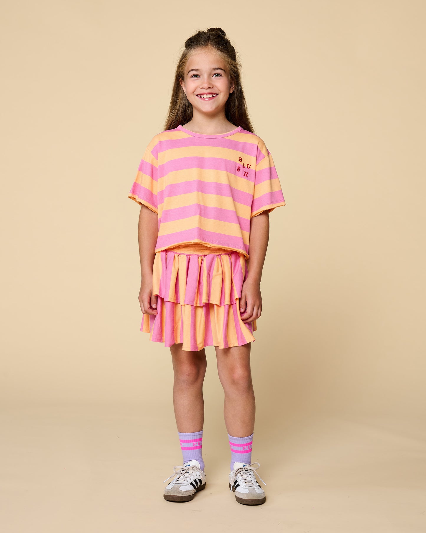 Petit Blush - Meisjes Stripe Smock Skirt Cashmere Rose | Peach Cobbler