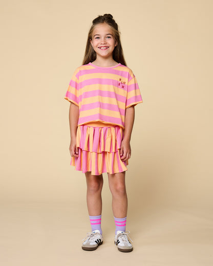 Petit Blush - Meisjes Stripe Smock Skirt Cashmere Rose | Peach Cobbler