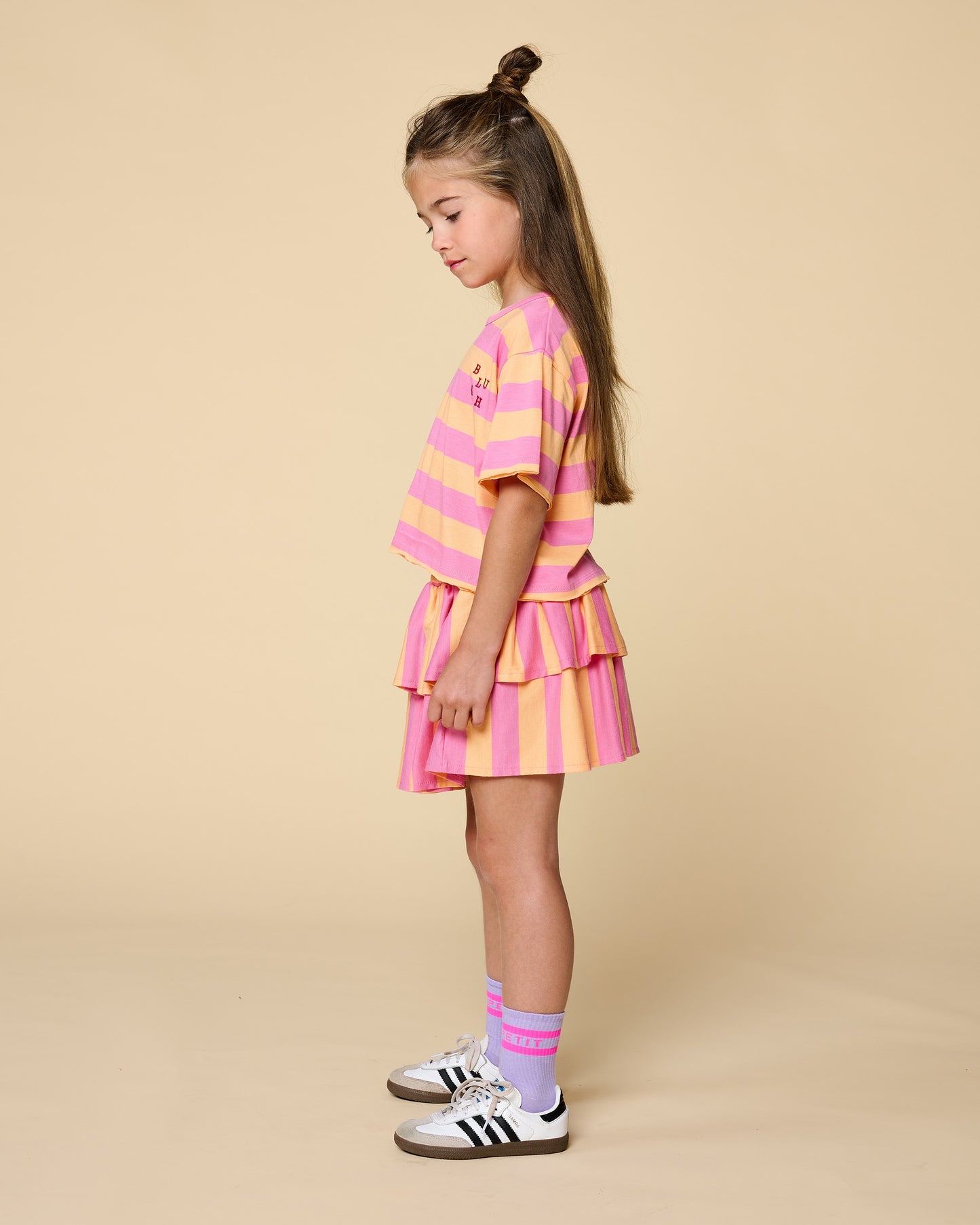 Petit Blush - Meisjes Stripe Smock Skirt Cashmere Rose | Peach Cobbler