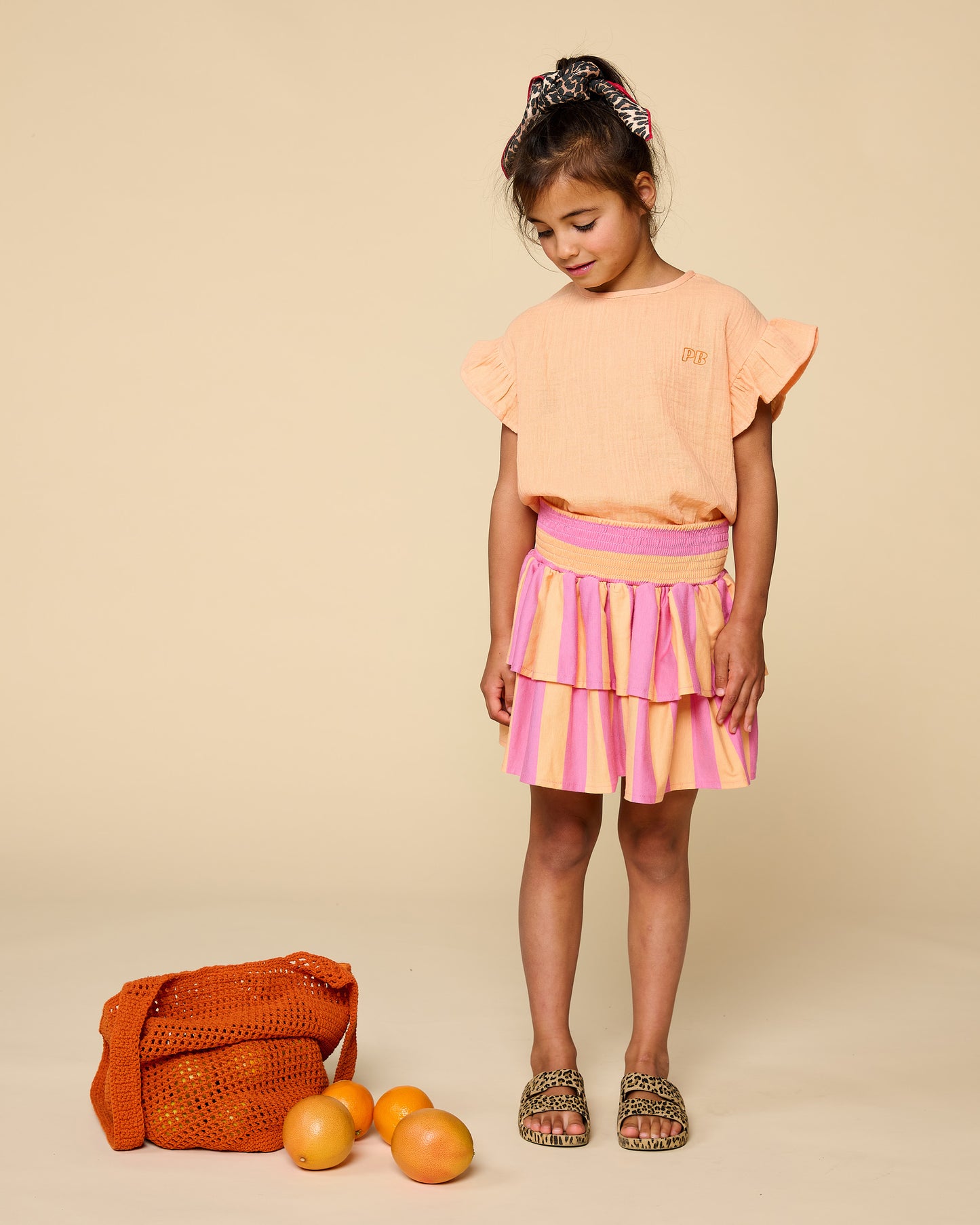 Petit Blush - Meisjes Stripe Smock Skirt Cashmere Rose | Peach Cobbler