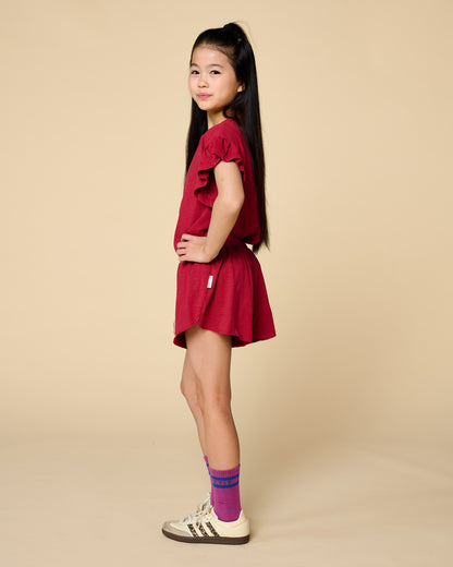 Petit Blush - Meisjes Bella Ruffle Tee | Garnet