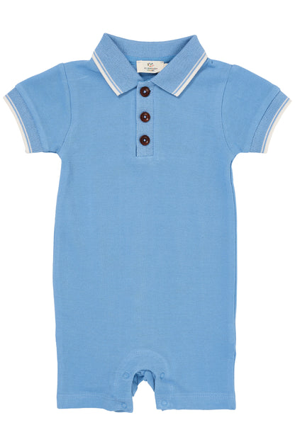 Copenhagen Colors - Pique Polo Romper Sky Blue