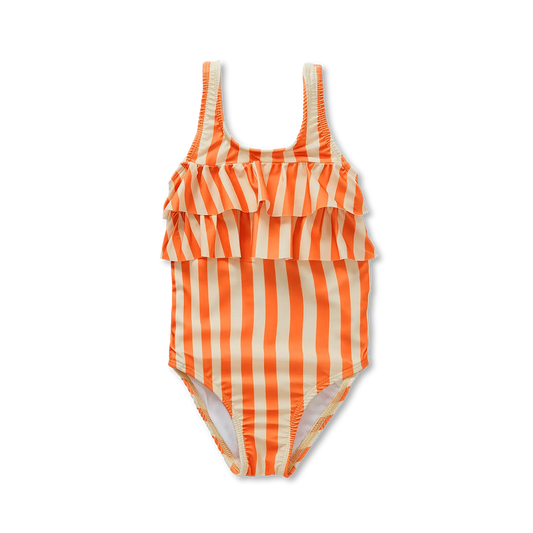 Sproet & Sprout - Swimsuit ruffle stripes  | Sesame Orange