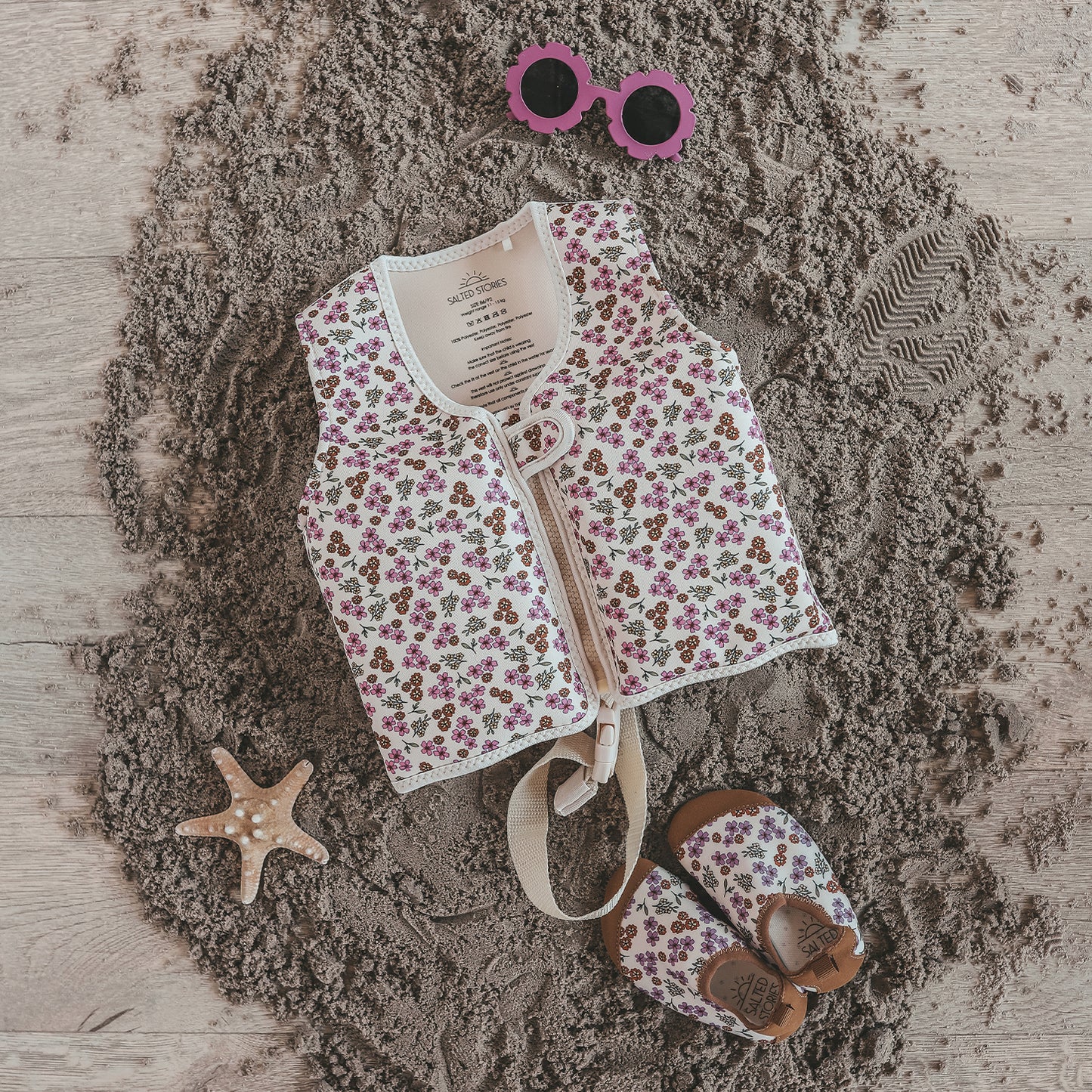 Salted Stories - Sparkly Flowers Floating Vest – White Swan | Veilig & Stijlvol Zwemvest voor Meisjes