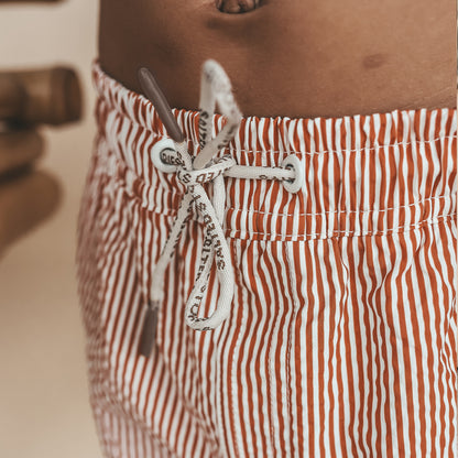 Salted Stories - Seersucker Swim Shorts Bombay Brown | Kinder Zwemshorts