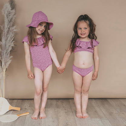 Salted Stories - Broderie Swimsuit Dusky Orchid | Luxe Meisjes Badpak met Broderie Details